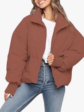 Women's Oversized Puffer Jacket - Rust Brown